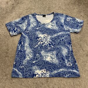Salon Studio Abstract Swirl Animal Print T-Shirt Womens Large Blue White Tee Top